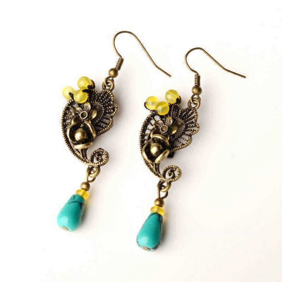 Ethnic Palace Flower Earrings Vintage Alloy Ear Drop Earring For Women Bronzer Alloy Earrings