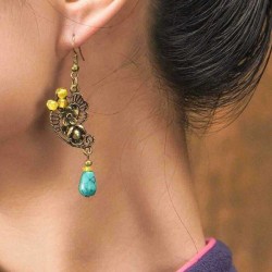 Ethnic Palace Flower Earrings Vintage Alloy Ear Drop Earring For Women Bronzer Alloy Earrings