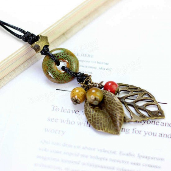 Ethnic Pendant Handmade Beads Necklace Leaves Charm Necklace Vintage  Jewelry for Women