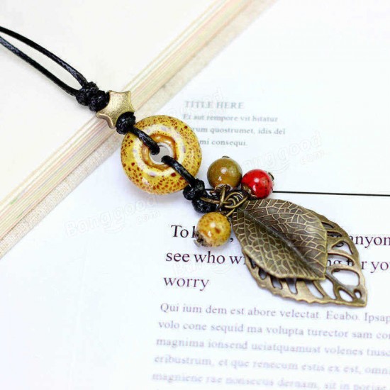 Ethnic Pendant Handmade Beads Necklace Leaves Charm Necklace Vintage  Jewelry for Women