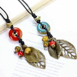 Ethnic Pendant Handmade Beads Necklace Leaves Charm Necklace Vintage  Jewelry for Women