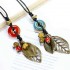 Ethnic Pendant Handmade Beads Necklace Leaves Charm Necklace Vintage  Jewelry for Women