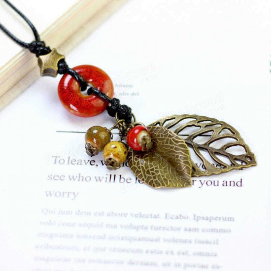 Ethnic Pendant Handmade Beads Necklace Leaves Charm Necklace Vintage  Jewelry for Women