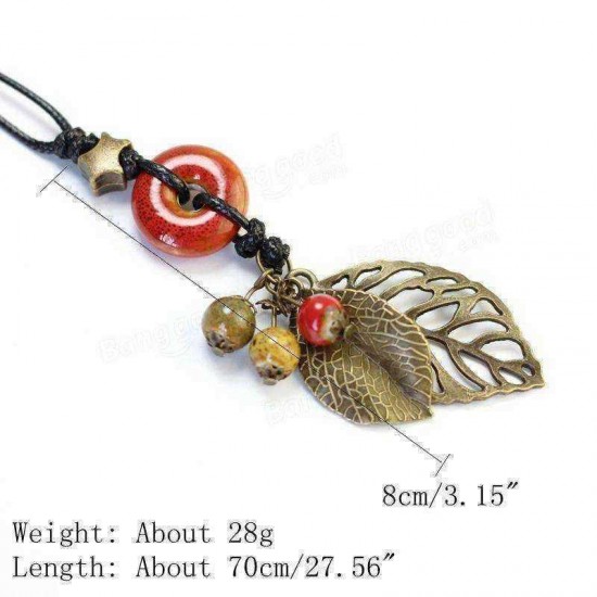 Ethnic Pendant Handmade Beads Necklace Leaves Charm Necklace Vintage  Jewelry for Women