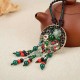 Ethnic Retro Flower Bead Necklace Vintage Rope Jade Tassel Necklace for Women