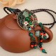 Ethnic Retro Flower Bead Necklace Vintage Rope Jade Tassel Necklace for Women