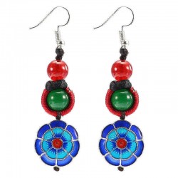 Ethnic Retro Flower Pendant Ear Drop Tassel Agate Vintage Earrings for Women