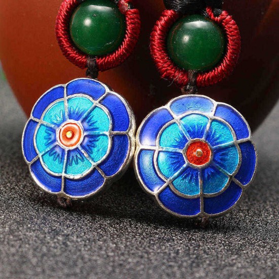 Ethnic Retro Flower Pendant Ear Drop Tassel Agate Vintage Earrings for Women