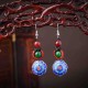 Ethnic Retro Flower Pendant Ear Drop Tassel Agate Vintage Earrings for Women