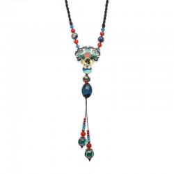 Ethnic Retro Necklace Vintage Jade Beads Rope Long Necklace For Women