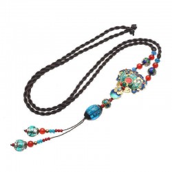 Ethnic Retro Necklace Vintage Jade Beads Rope Long Necklace For Women