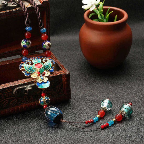 Ethnic Retro Necklace Vintage Jade Beads Rope Long Necklace For Women