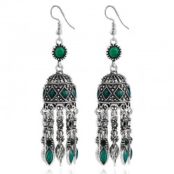 Ethnic Silver Earring Tibetan Statement Rhinestones Tassels Vintage Chandelier Ear Drop For Women