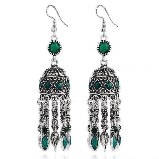 Ethnic Silver Earring Tibetan Statement Rhinestones Tassels Vintage Chandelier Ear Drop For Women