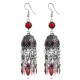 Ethnic Silver Earring Tibetan Statement Rhinestones Tassels Vintage Chandelier Ear Drop For Women