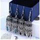 Ethnic Silver Earring Tibetan Statement Rhinestones Tassels Vintage Chandelier Ear Drop For Women