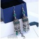 Ethnic Silver Earring Tibetan Statement Rhinestones Tassels Vintage Chandelier Ear Drop For Women