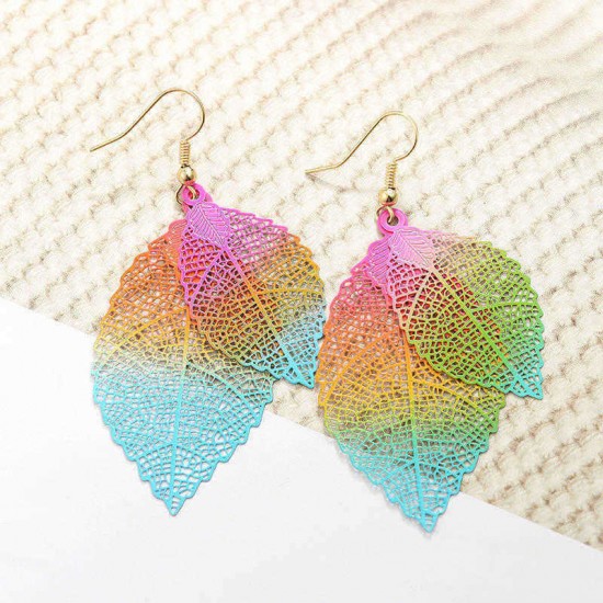 Ethnic Statement Colorful Double Layer Leaf Drop Earring Boho Piercing Dangle Earrings for Women