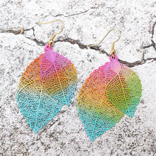 Ethnic Statement Colorful Double Layer Leaf Drop Earring Boho Piercing Dangle Earrings for Women