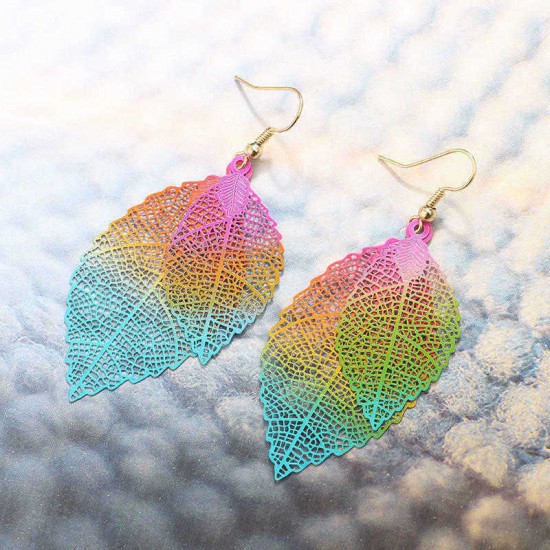 Ethnic Statement Colorful Double Layer Leaf Drop Earring Boho Piercing Dangle Earrings for Women