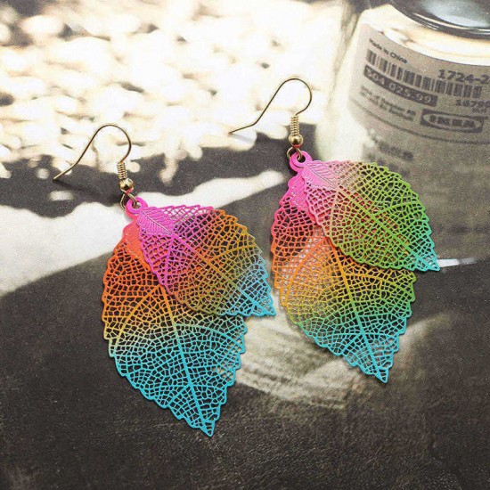 Ethnic Statement Colorful Double Layer Leaf Drop Earring Boho Piercing Dangle Earrings for Women