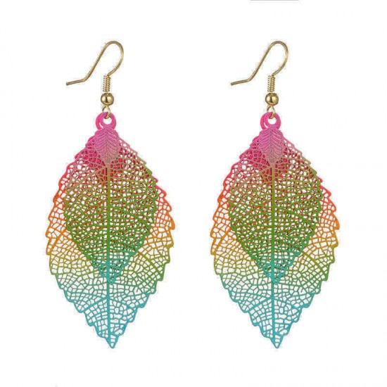 Ethnic Statement Colorful Double Layer Leaf Drop Earring Boho Piercing Dangle Earrings for Women