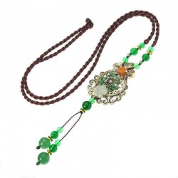 Ethnic Style Necklace Flower Jade Rope Retro Necklace for Women