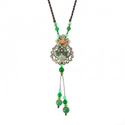 Ethnic Style Necklace Flower Jade Rope Retro Necklace for Women