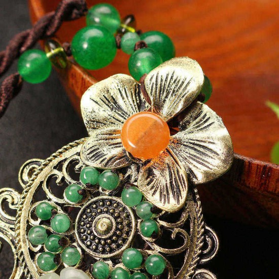 Ethnic Style Necklace Flower Jade Rope Retro Necklace for Women