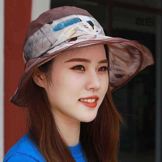 Ethnic Style Silk Breathable Sun Hat Women Vintage Wide Brimmed Beach Bucket Hat