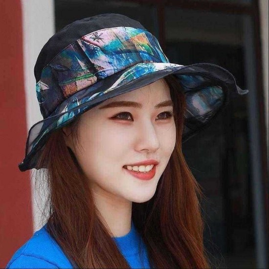 Ethnic Style Silk Breathable Sun Hat Women Vintage Wide Brimmed Beach Bucket Hat