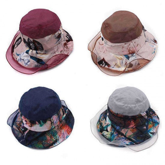 Ethnic Style Silk Breathable Sun Hat Women Vintage Wide Brimmed Beach Bucket Hat