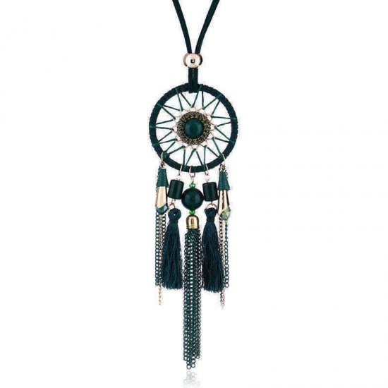 Ethnic Tassels Pendant Long Necklace Dream Net Velvet Chain Charm Necklace Vintage Jewelry for Women