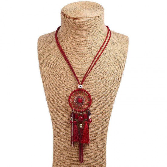 Ethnic Tassels Pendant Long Necklace Dream Net Velvet Chain Charm Necklace Vintage Jewelry for Women