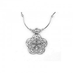 Ethnic Tibetan Hollow Flower Pendant Necklace Antique Silver Necklace Sweater Necklace For Women