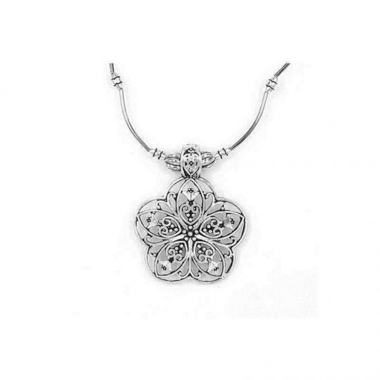 Ethnic Tibetan Hollow Flower Pendant Necklace Antique Silver Necklace Sweater Necklace For Women