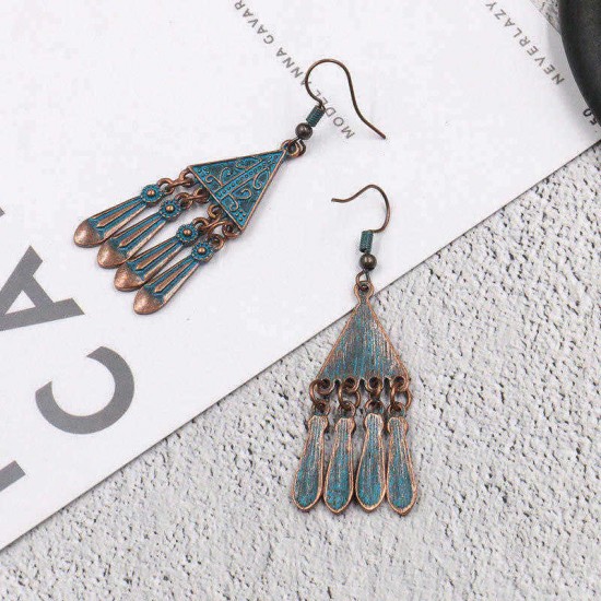 Ethnic Triangle Antique Gold Earring Vintage Alloy Tassels Dangle Earrings for Women