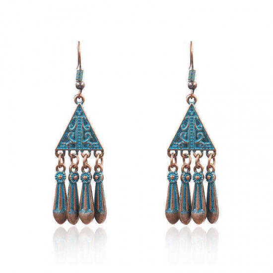 Ethnic Triangle Antique Gold Earring Vintage Alloy Tassels Dangle Earrings for Women