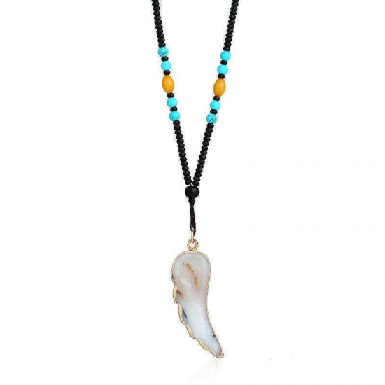 Ethnic Unisex Long Necklace Natural Stone Pendant Turquoise Beaded Sweater Necklaces