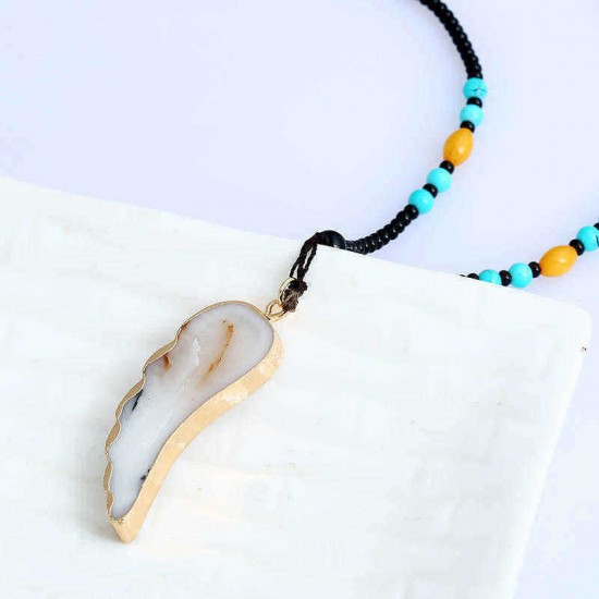 Ethnic Unisex Long Necklace Natural Stone Pendant Turquoise Beaded Sweater Necklaces