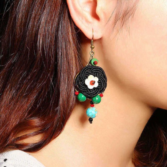 Ethnic Vintage Earrings Retro Agate Ear Drop Tassel Flower Ball Earrings for Women