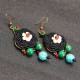 Ethnic Vintage Earrings Retro Agate Ear Drop Tassel Flower Ball Earrings for Women