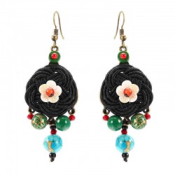 Ethnic Vintage Earrings Retro Agate Ear Drop Tassel Flower Ball Earrings for Women