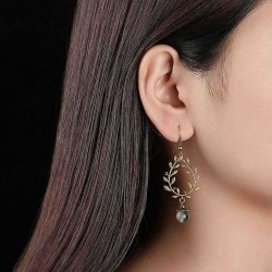 Ethnic Wicker Branches Ear Drop Earrings Quartz Jade Long Style Earring For Women