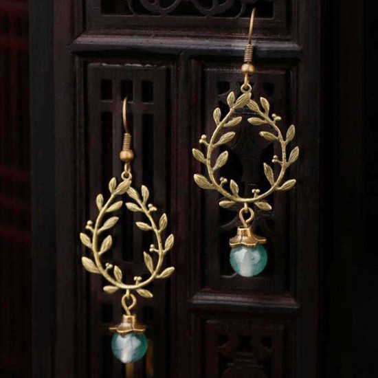 Ethnic Wicker Branches Ear Drop Earrings Quartz Jade Long Style Earring For Women