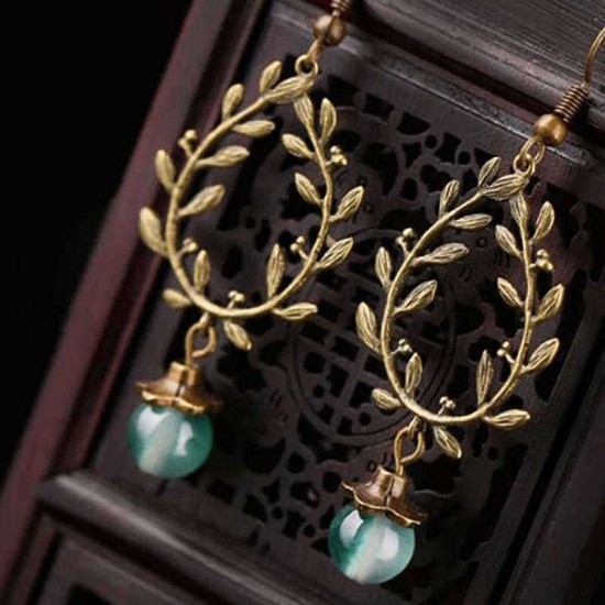 Ethnic Wicker Branches Ear Drop Earrings Quartz Jade Long Style Earring For Women