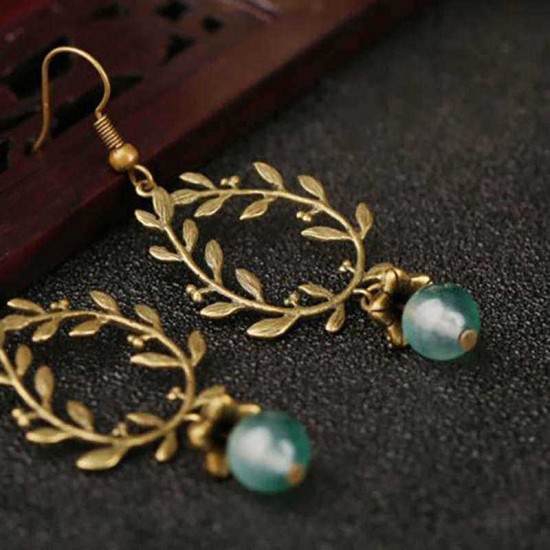 Ethnic Wicker Branches Ear Drop Earrings Quartz Jade Long Style Earring For Women