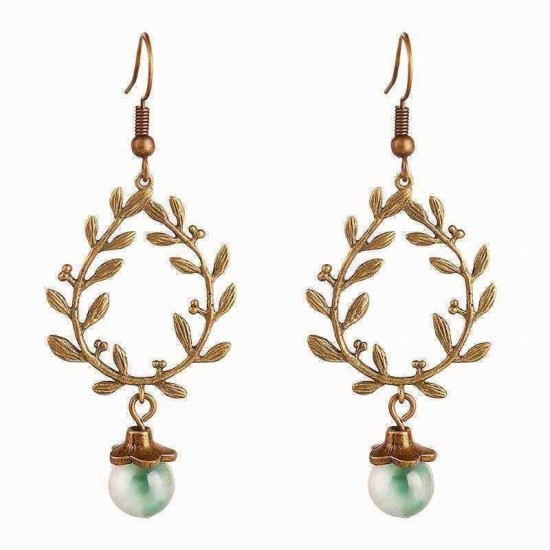 Ethnic Wicker Branches Ear Drop Earrings Quartz Jade Long Style Earring For Women