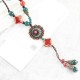 Ethnic Women Necklace Ceramic Drop Pendant Lucky Flower Adjustable Sweater Necklace Gift for Her