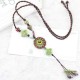 Ethnic Women Necklace Ceramic Drop Pendant Lucky Flower Adjustable Sweater Necklace Gift for Her